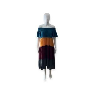 Umgee Off Shoulder Color Block Dress Size M